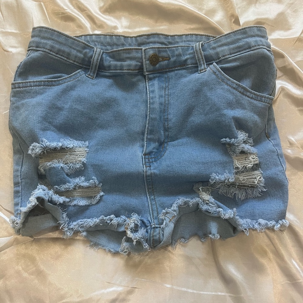High Waisted Ripped Denim Shorts